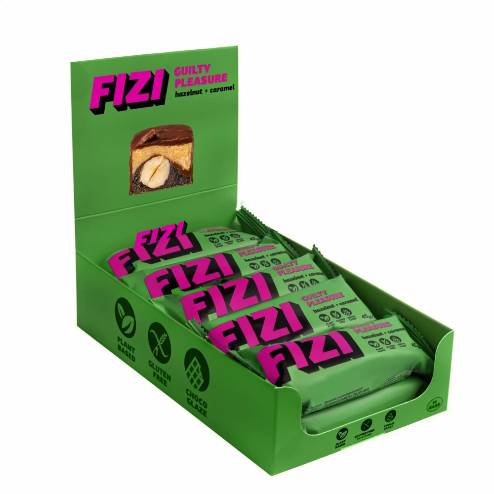 Батончики шоколадні FIZI Chocolate Bar - 10х45g Hazelnut-Caramel