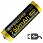 Акумулятор літієвий Li-Ion IMR 14500 Nitecore NL1475R 3.6V (750mAh, USB), захищений