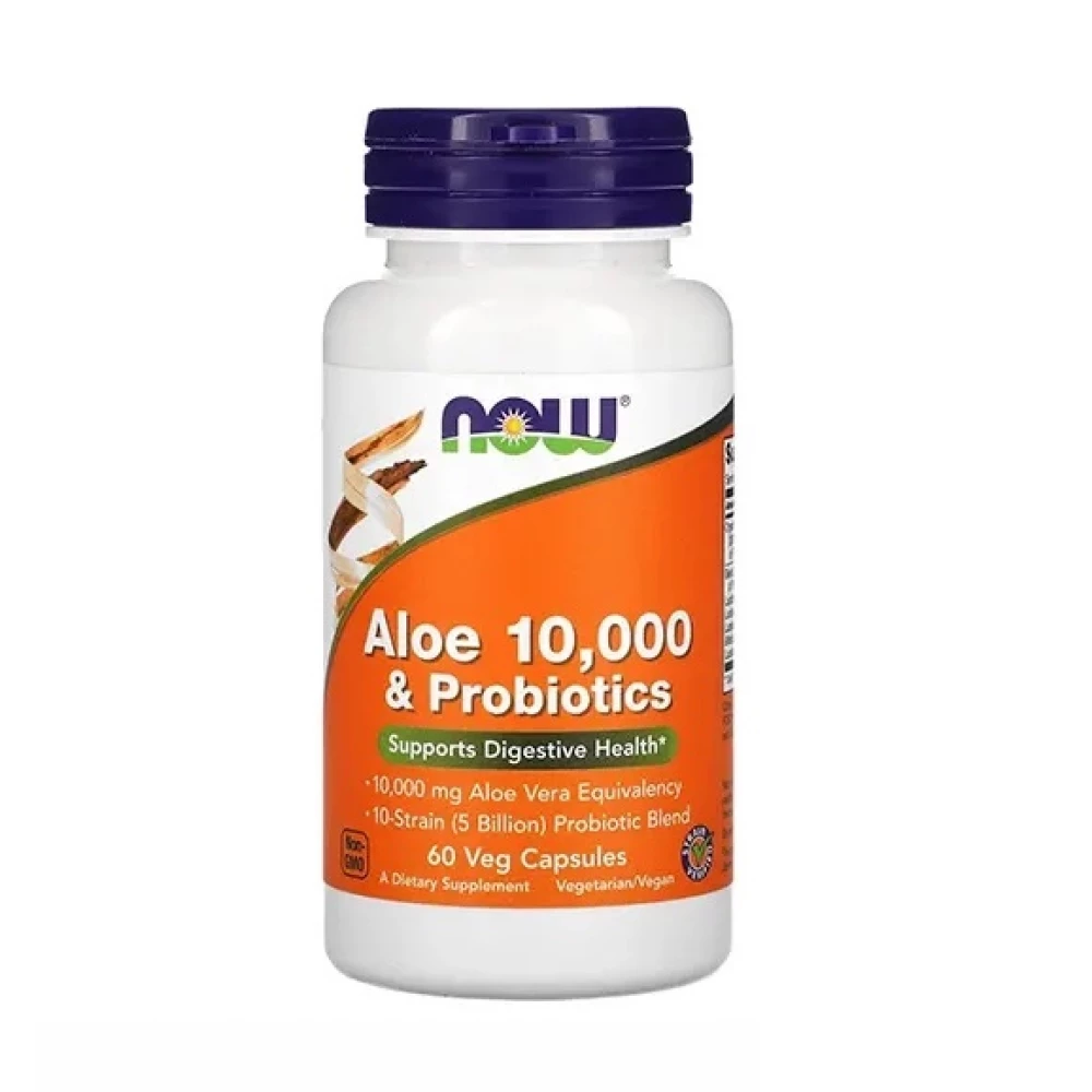 Алоэ Вера и Пробиотики Now Foods Aloe Vera 10000 & Probiotics - 60 vcaps