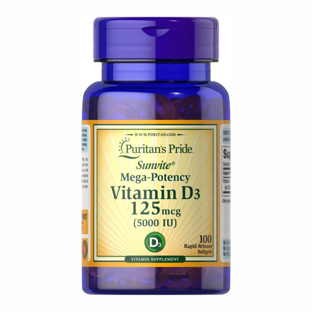 Вітаміни Puritans Pride Vitamin D-3 125mcg (5000 IU) Sunvite Mega Potency - 100 tabs