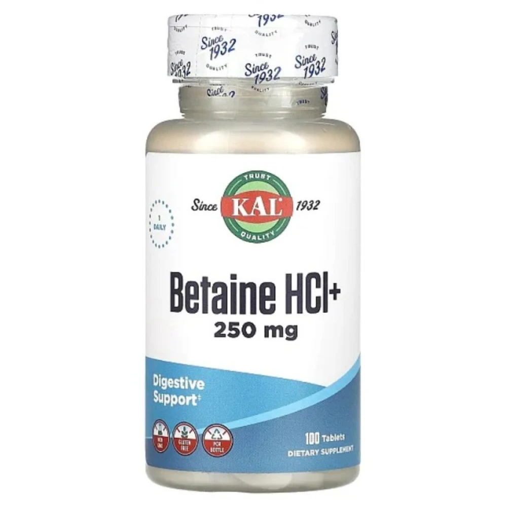 Бетаїн гідрохлорид KAL Betaine HCl Plus 250mg - 100 tabs