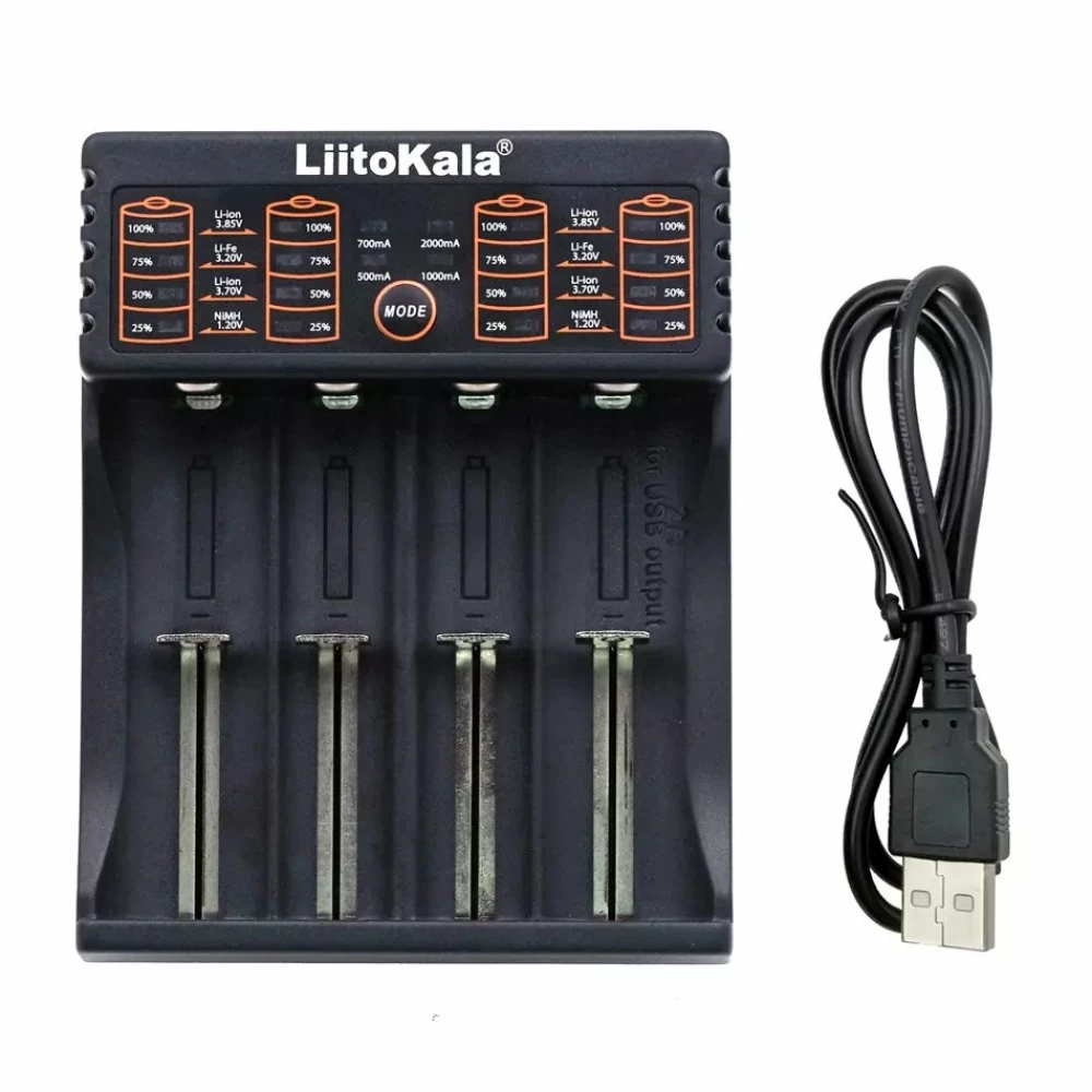 Зарядний пристрій Liitokala Lii-402, Ni-Mh/Li-ion/Li-Fe/LiFePO4, USB, Powerbank, LED, Box