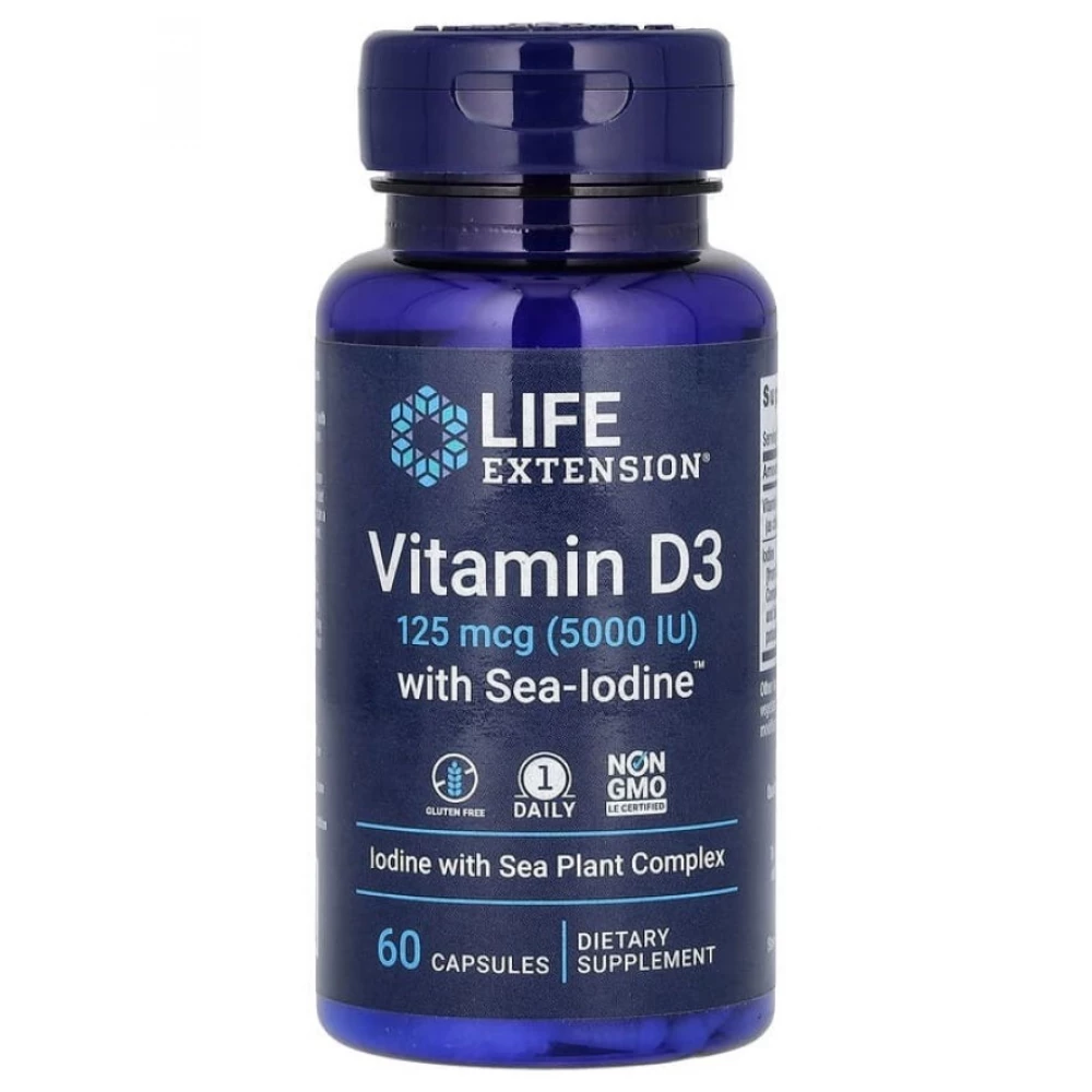 Вітаміни Life Extension Vit D3 with Sea-Iodine™ 125 mcg (5000 IU) - 60 caps