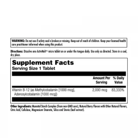 Вітаміни KAL B-12 Methylcobalamin and Adenosylcobalamin 2000mcg - 60 tabs