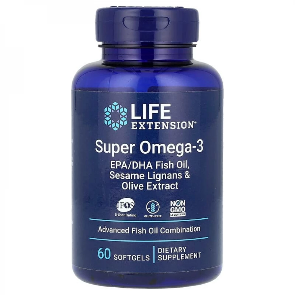 Омега-3 Life Extension Super Omega-3 EPA/DHA Fish Oil Sesame Lignans & Olive Extract - 60 softgels