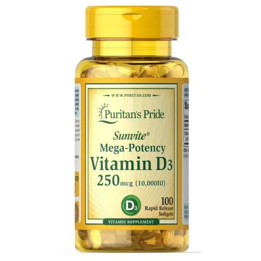 Вітаміни Puritans Pride Vitamin D3 250 mcg(10000 IU) Mega-Potency - 100 softgels
