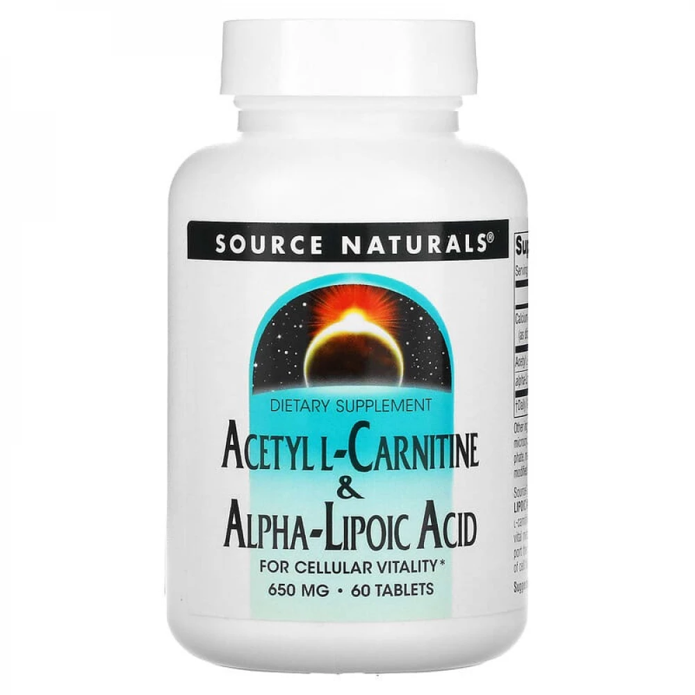 Ацетил-L-карнітин Source Naturals Acetyl L-Carnitine & Alpha-Lipoic Acid 650 mg - 60 tabs