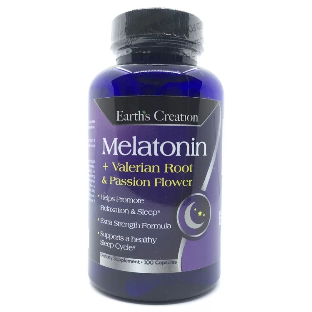Комплекс для сну Earths Creation Melatonin 3 mg + Valerian Root & Passion Flower - 100 капс