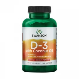 Витамины Swanson D3 with Coconut oil 5000 IU - 60 softgels