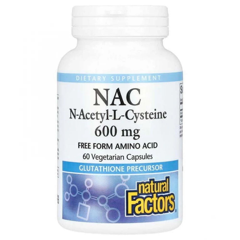 Атецил та Цистеїн Natural Factors N-Acetyl-L-Cysteine Amino Acid 600 mg - 60 vcaps