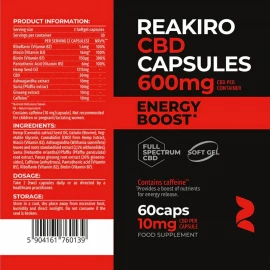 Канабідіол Reakiro Energy Boost CBD Capsules 600 mg - 60 caps