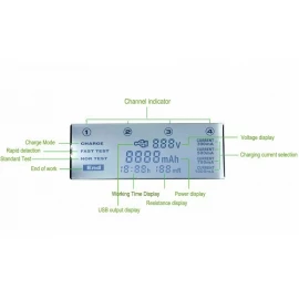 Зарядное устройство для Liitokala Lii-500, 4 канала, Ni-Mh/Li-ion, 220V/12V, Powerbank, Test, LCD, Box
