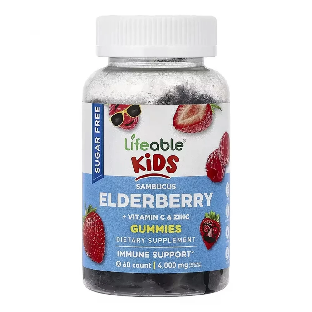 Добавка Lifeable Sambucus Elderberry + Vitamin C and Zinc Kids Sugar Free — 60 gummies