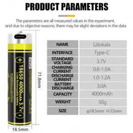 Аккумулятор LiitoKala USB-King4000 18650 4000 mAh с USB