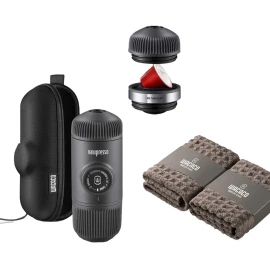 Набір Wacaco Nanopresso: кавоварка, адаптер для капсул та рушники бариста